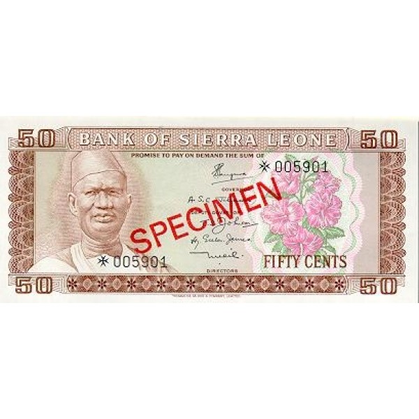 1979 - Sierra Leone Pic  4s   50 Cetns. banknote  Specimen