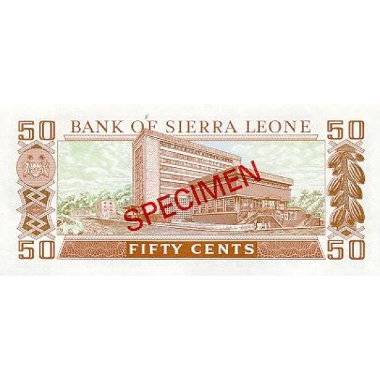 1979 - Sierra Leone Pic 4s 50 Cetns. banknote Specimen 1979 - Sierra Leone Pic 4s 50 Cetns. banknote Specimen