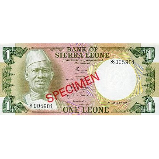 1979 - Sierra Leone Pic 5bs 1 Leone banknote Specimen 1979 - Sierra Leone Pic 5bs 1 Leone banknote Specimen