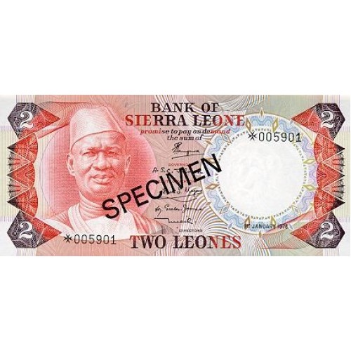 1979 - Sierra Leona pic  6bs billete de 2Leones  Especimen