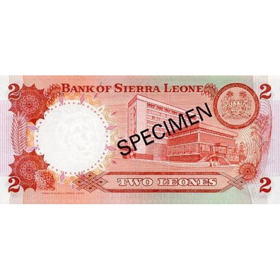 1979 - Sierra Leone Pic 6bs 2 Leones banknote Specimen 1979 - Sierra Leone Pic 6bs 2 Leones banknote Specimen