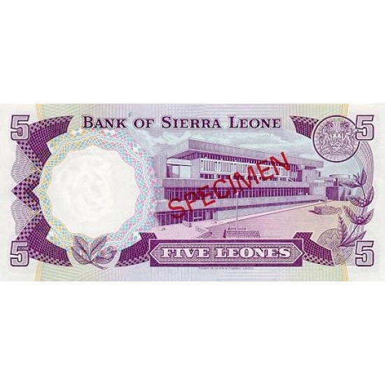 1979 - Sierra Leone Pic 7bs 5 Leones banknote Specimen 1979 - Sierra Leone Pic 7bs 5 Leones banknote Specimen