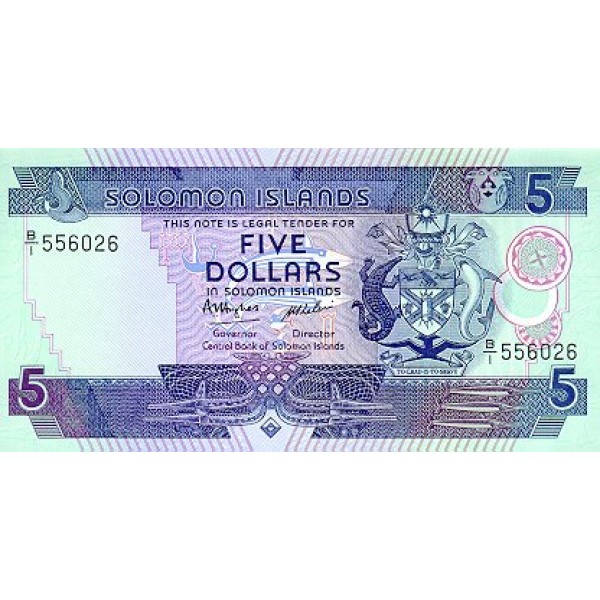 1986 - Solomon Islands P14 5 Dollars banknote