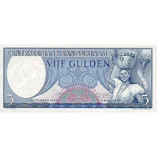 1963 - Surinam P120 billete de 5 Gulden