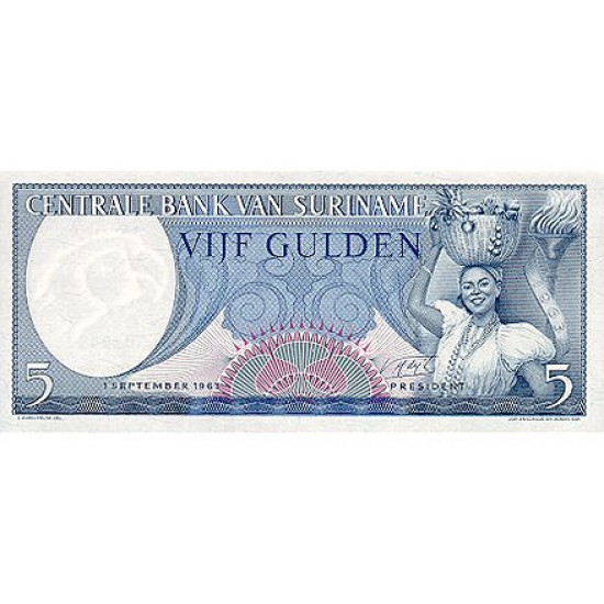 1963 - Suriname P120 5 Gulden banknote 1963 - Suriname P120 5 Gulden banknote