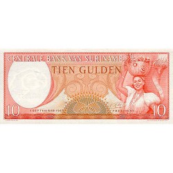 1963 - Surinam P121 billete de 10 Gulden
