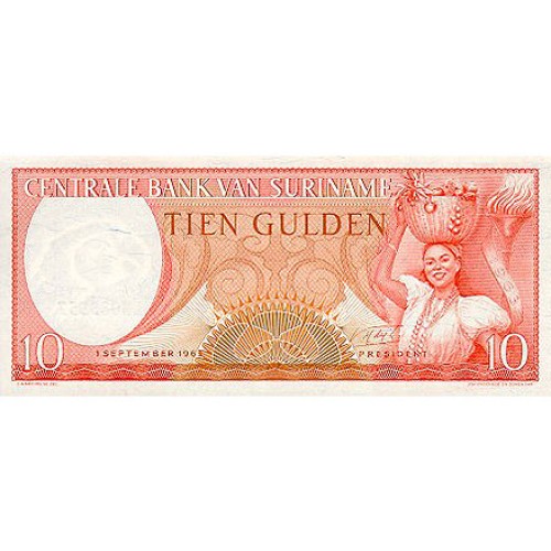 1963 - Surinam P121 billete de 10 Gulden