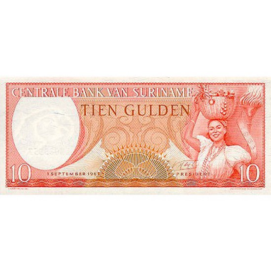 1963 - Suriname P121 10 Gulden banknote 1963 - Suriname P121 10 Gulden banknote