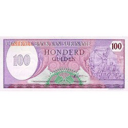 1985 - Surinam P128b billete de 100 Gulden