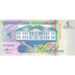 1991 - Surinam PIC 136a billete de 5 Gulden S/C