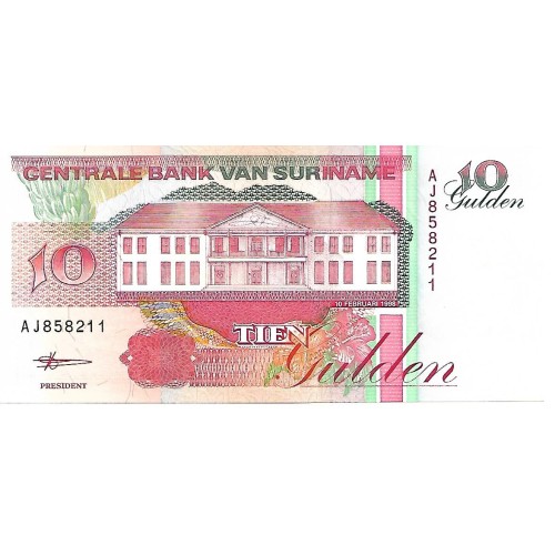 1998 - Surinam PIC 137b billete de 10 Gulden S/C