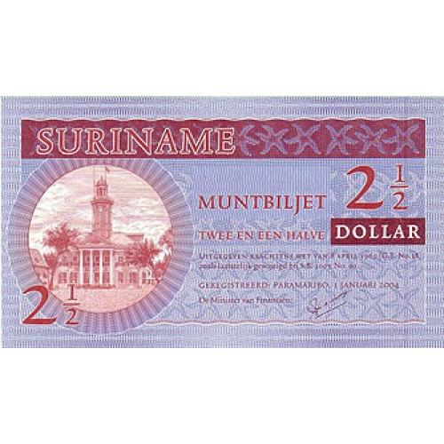 2004 - Suriname P156 2 1/2 Dollars banknote