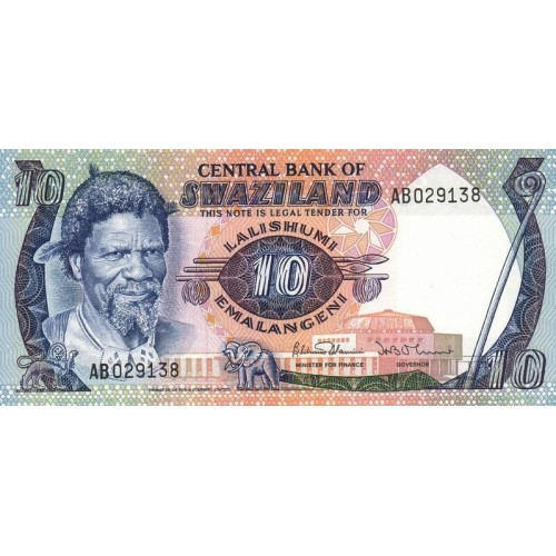 1985 - Swaziland  Pic 10c  billete de 10 Emalangeni