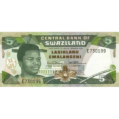 1990- Swaziland  pic 19a  billete de 5 Emalangeni