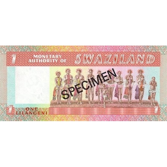 1974 - Swaziland Pic 1s 1 Lilangeli banknote Specimen 1974 - Swaziland Pic 1s 1 Lilangeli banknote Specimen