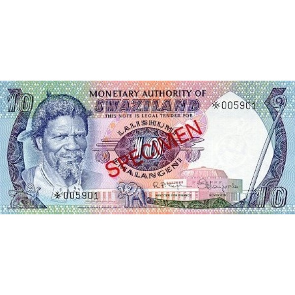 1974 - Swaziland  Pic 4s    10 Emalangeni banknote specimen