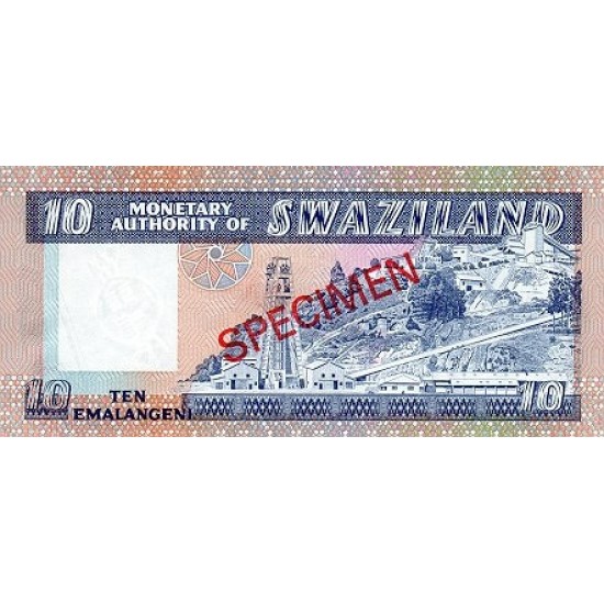 1974 - Swaziland Pic 4s 10 Emalangeni banknote specimen 1974 - Swaziland Pic 4s 10 Emalangeni banknote specimen