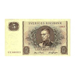 1963 -  Sweden  Pic  50b        5 Kronor banknote