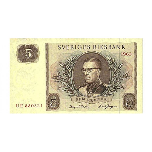 1963 -  Sweden  Pic  50b        5 Kronor banknote