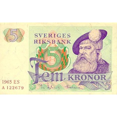 1965 - Suecia  Pic  51 a           Billete de 5 Coronas