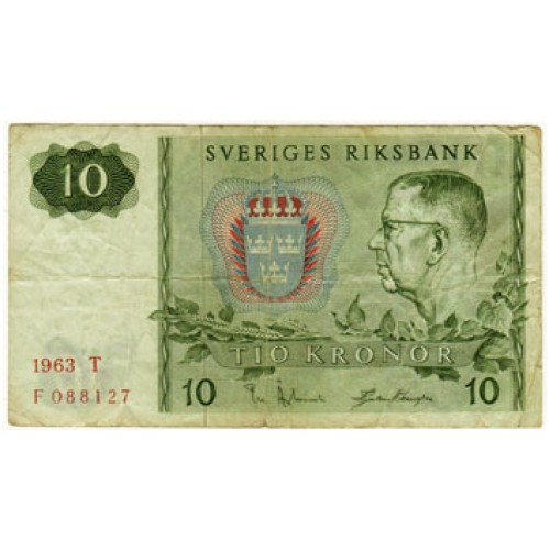 1963- Suecia  Pic  52a            Billete de 10 Coronas MBC