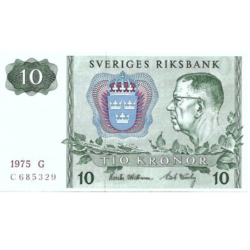 1975 - Suecia PIC 52c billete de 10 Coronas S/C