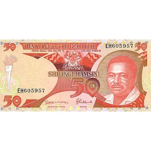 1992 Tanzania pic 19 billete de 50 Shilings