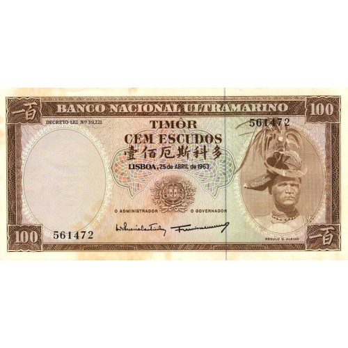 1967 - Timor   Pic  28  ,  billete de 100 Escudos