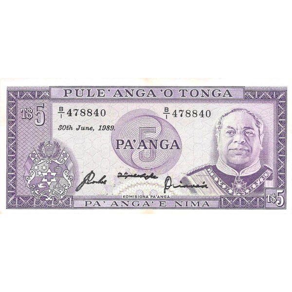 1989 - Tonga  Pic   21c             5  Pa´anga banknote