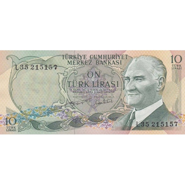 1975 - Turkey   Pic  186               10 Liras  banknote