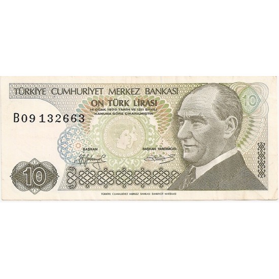 1972 - Turkey Pic 192 10 Liras banknote 1972 - Turkey Pic 192 10 Liras banknote