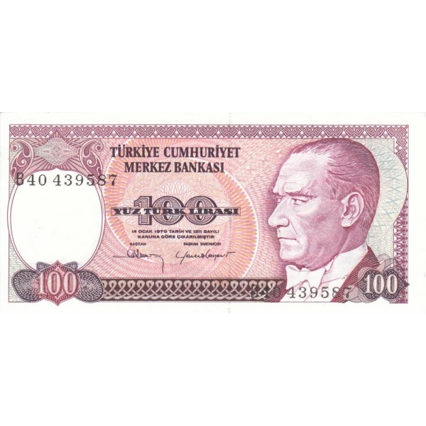 1984 - Turkey   Pic  194b             100 Liras  banknote