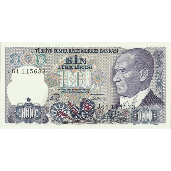 1986 - Turkey   Pic  196             1.000 Liras  banknote