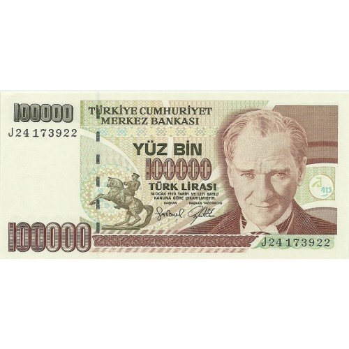 1991 - Turquia   Pic  205a             billete de   100.000 Liras