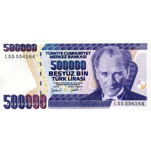 1998 - Turkey   Pic  212               500.000 Liras  banknote