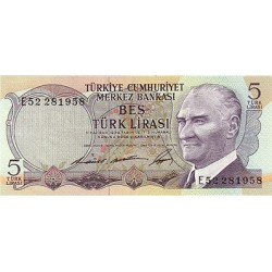 1968 - Turkey   Pic  179               5 Liras  banknote