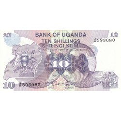 1982 - Uganda PIC 16    billete de 10 Shillins