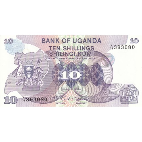 1982 - Uganda PIC 16    billete de 10 Shillins