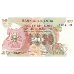 1982 - Uganda PIC 17    billete de 20 Shillins