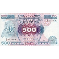 1986 - Uganda PIC 25   billete de 500 Shillins  