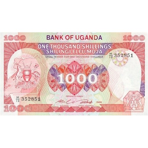 1986 - Uganda PIC 26   billete de 1000 Shillins  