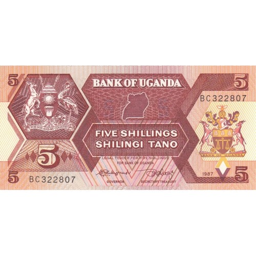 1987 - Uganda PIC 27   5 Shillins banknote  