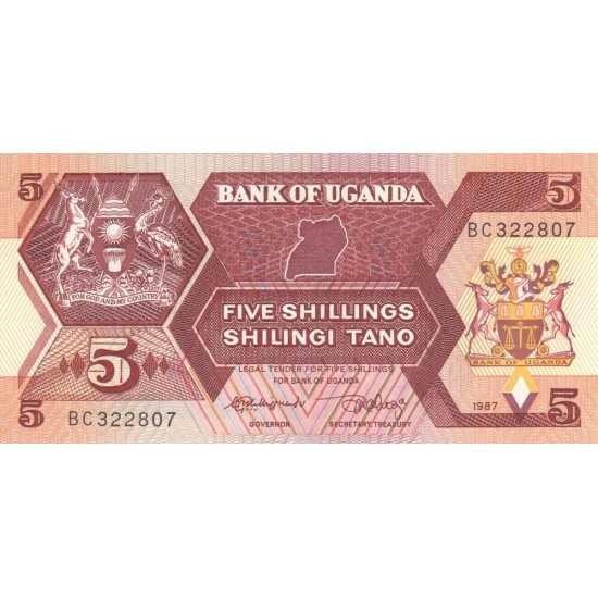1987 - Uganda PIC 27 5 Shillins banknote 1987 - Uganda PIC 27 5 Shillins banknote