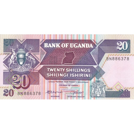 1988 - Uganda PIC 29b 20 Shillins banknote 1988 - Uganda PIC 29b 20 Shillins banknote