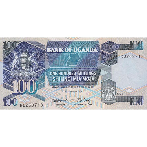 1988 - Uganda PIC 31b   100 Shillins banknote 
