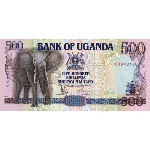 1991 - Uganda PIC 33b  500 Shillins banknote 