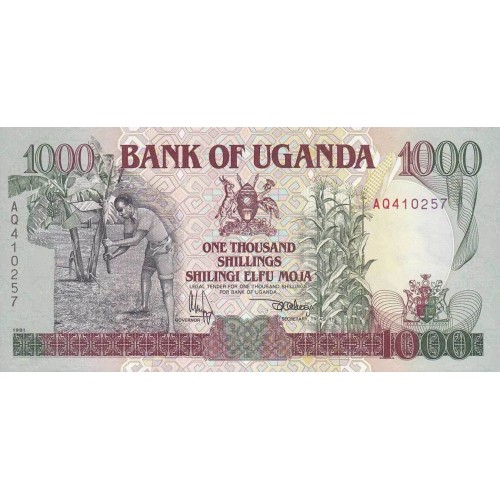 1991 - Uganda PIC 34a   billete de 1000 Shillins  