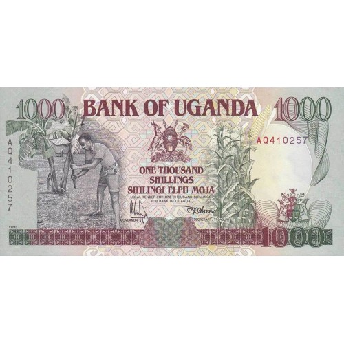 1991 - Uganda PIC 34a  1000 Shillins banknote 