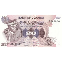 1973 - Uganda PIC 7c    billete de 20 Shillins  F1