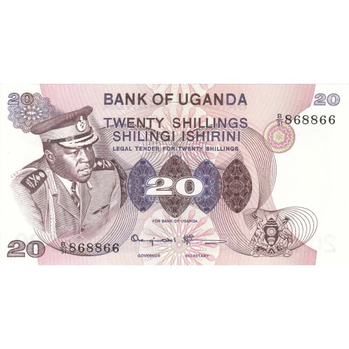 1973 - Uganda PIC 7c    billete de 20 Shillins  F1